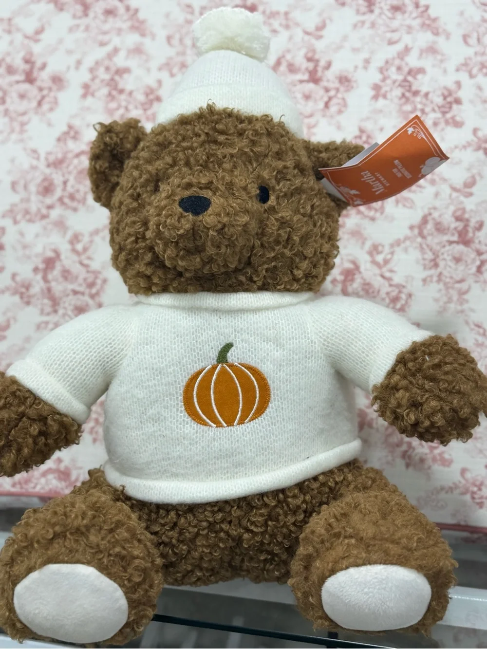 Martha Stewart Brown Plush Bear in White Pumpkin Sweater
